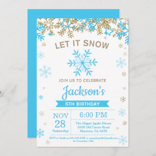Winter Snowflake Blue und Gold Boy Geburtstag Einladung