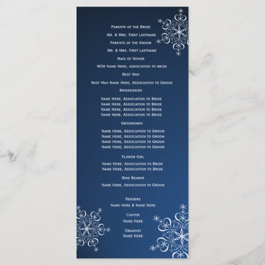 Winter Snowflake Blue Wedding Programm (Rückseite)