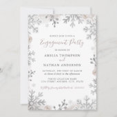Winter Snowflake Blush Silver Engagement Party Einladung (Vorderseite)