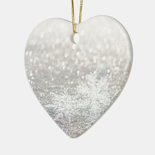 Winter Snowflake Bokeh Bling Keramikornament (Links)