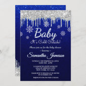 Winter Snowflake Boy Blue Silver Baby Dusche Einladung (Vorne/Hinten)