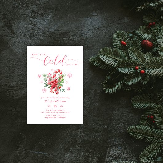 Winter Snowflake Festive Candy Cane Baby Shower  Einladung