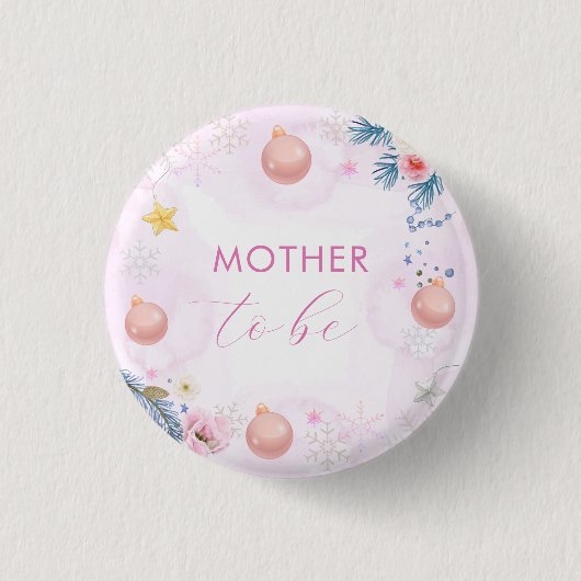 Winter Snowflake Floral Mother To Be Baby Shower Button (Vorderseite)