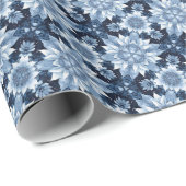 Winter Snowflake & Floral Pattern auf Dunkelblau Geschenkpapier (Rolleneckpunkt)