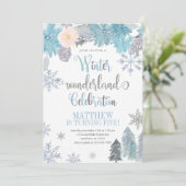Winter Snowflake Geburtstag Einladung Blue Boy (Stehend Vorderseite)