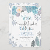 Winter Snowflake Geburtstag Einladung Blue Boy (Vorne/Hinten)