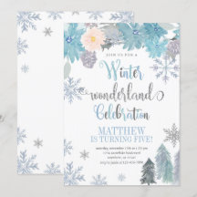 Winter Snowflake Geburtstag Einladung Blue Boy
