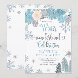Winter Snowflake Geburtstag Einladung Blue Boy