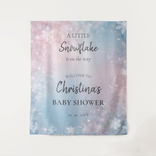 Winter Snowflake Gender Neutral Baby Shower Signat Wandteppich (Vorderseite)