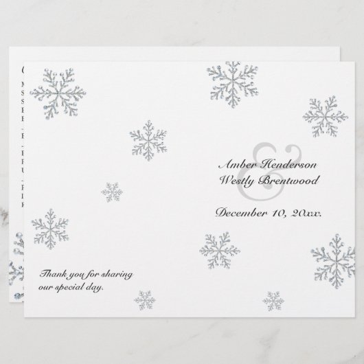 Winter-Snowflake-Hochzeitsprogramm (Vorne/Hinten)