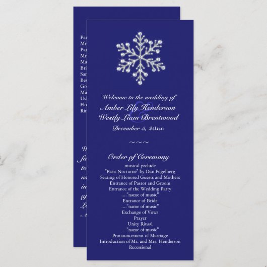 Winter-Snowflake-Hochzeitsprogramm Programm (Vorne/Hinten)