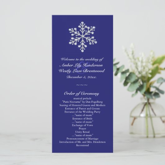 Winter-Snowflake-Hochzeitsprogramm Programm (Stehend Vorderseite)