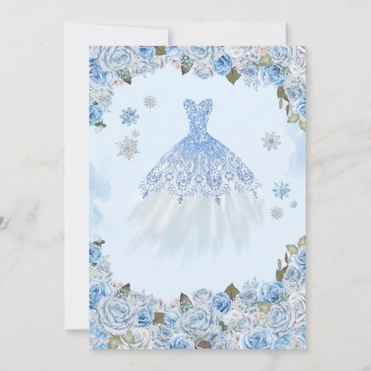 Winter Snowflake Ice Blue Gold Silver Quinceañera Einladung (Rückseite)