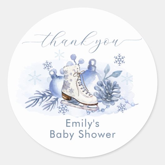 Winter Snowflake Ice Skate Baby Shower Runder Aufkleber (Vorderseite)