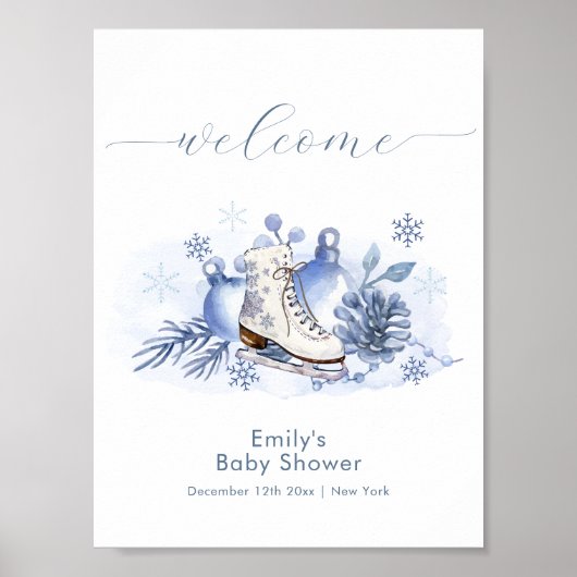 Winter Snowflake Ice Skate Baby Shower Welcome Poster (Vorne)