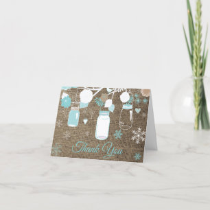 Winter Snowflake Mason Jar Aquamarin Burlap Dankeskarte