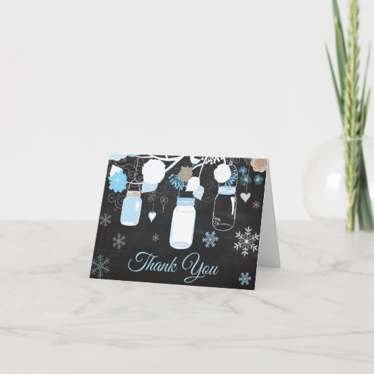 Winter Snowflake Mason Jar Blue Chalkboard Dankeskarte (Vorderseite)
