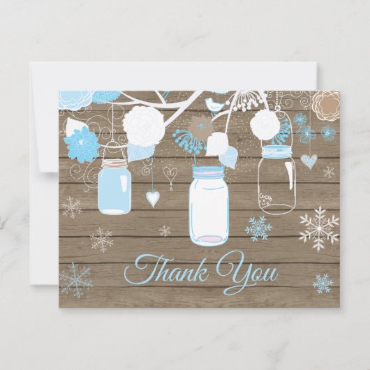 Winter Snowflake Mason Jar Blue Danke Karte (Vorderseite)