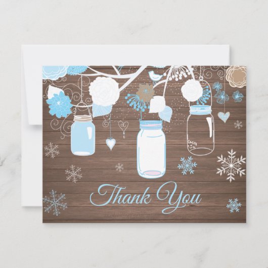 Winter Snowflake Mason Jar Blue Danke Karte (Vorderseite)