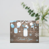 Winter Snowflake Mason Jar Blue Danke Karte (Stehend Vorderseite)
