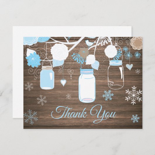 Winter Snowflake Mason Jar Blue Danke Karte (Vorne/Hinten)