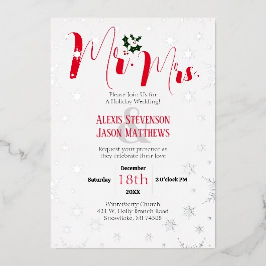 Winter Snowflake Mr. und Mrs. Christmas Folieneinladung (Vorderseite)