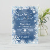 Winter Snowflake Onederland Einladung zum Geburtst (Stehend Vorderseite)