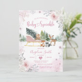 Winter Snowflake Pastel Pink Sleigh Baby Sprinkle Einladung (Stehend Vorderseite)