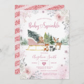 Winter Snowflake Pastel Pink Sleigh Baby Sprinkle Einladung (Vorne/Hinten)