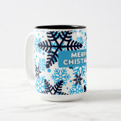Winter Snowflake Pattern with Merry Christmas Zweifarbige Tasse (Vorderseite Links)