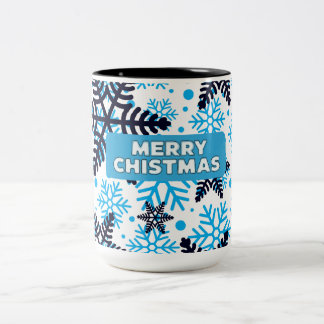 Winter Snowflake Pattern with Merry Christmas Zweifarbige Tasse