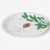 Winter Snowflake Pine cone Baby Shower Welcome Pappteller (Schrägansicht)
