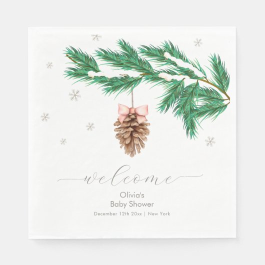 Winter Snowflake Pine cone Baby Shower Welcome Serviette (Vorderseite)