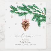 Winter Snowflake Pine cone Baby Shower Welcome Weinetikett (Einzelnes Label)
