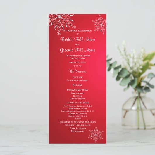 Winter Snowflake Red 2 Wedding Programm (Stehend Vorderseite)