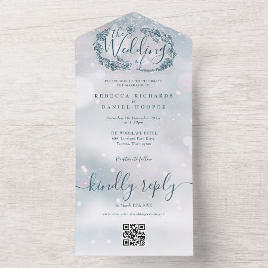 Winter Snowflake Rustikaler QR Code Hochzeit All In One Einladung (Innen Boden)