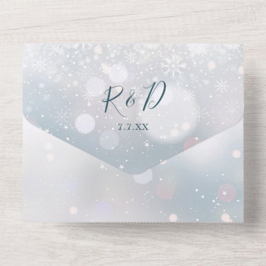 Winter Snowflake Rustikaler QR Code Hochzeit All In One Einladung (Rückseite)