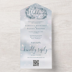Winter Snowflake Rustikaler QR Code Hochzeit All In One Einladung