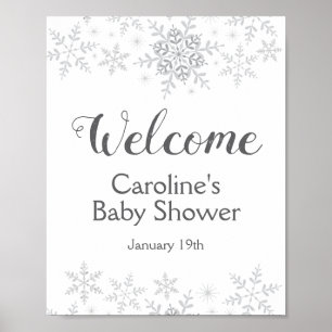 Winter Snowflake Silver Baby Dusche Begrüßungszeic Poster