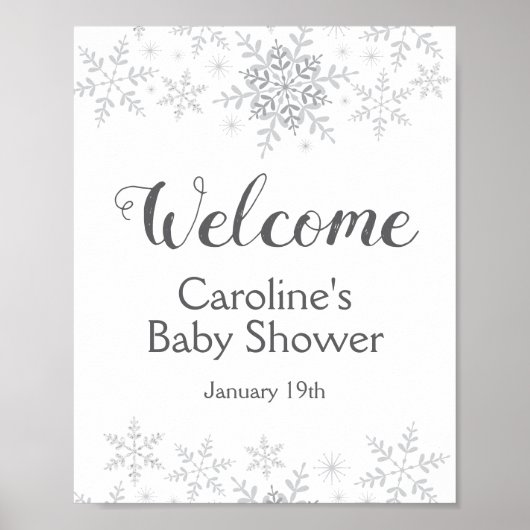 Winter Snowflake Silver Baby Dusche Begrüßungszeic Poster (Vorne)