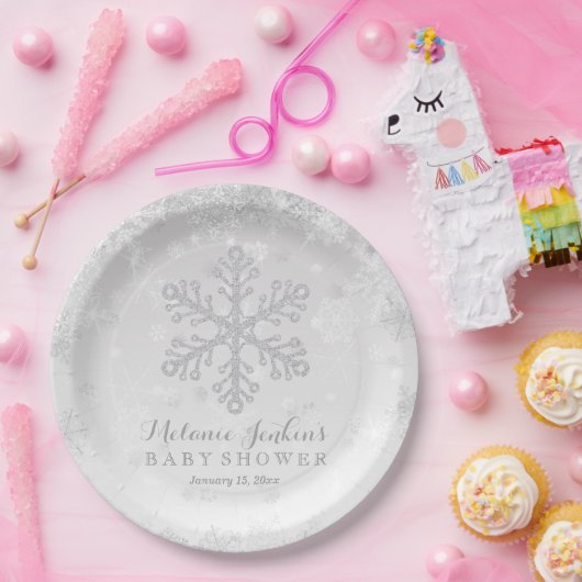 Winter Snowflake Silver Baby Shower Paper Plates Pappteller (Party)