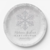 Winter Snowflake Silver Baby Shower Paper Plates Pappteller (Vorderseite)