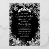 Winter Snowflake Silver Black Quinceanera Folieneinladung (Vorderseite)