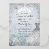 Winter Snowflake Silver Blue Quinceanera Frische P Folieneinladung (Vorderseite)