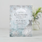 Winter Snowflake Silver Blue Quinceanera Frische P Folieneinladung (Stehend vorne)