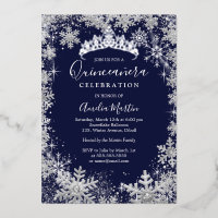 Winter Snowflake Silver Navy Quinceanera