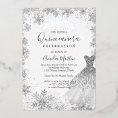 Winter Snowflake Silver Quinceanera Folieneinladung (Vorderseite)