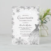 Winter Snowflake Silver Quinceanera Folieneinladung (Stehend vorne)