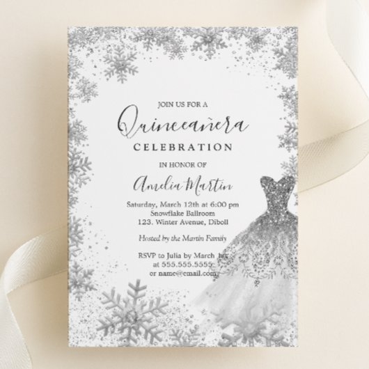 Winter Snowflake Silver Quinceanera Folieneinladung