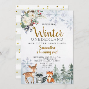 Winter Snowflake Sleigh Geburtstag Tiere Woodland Einladung